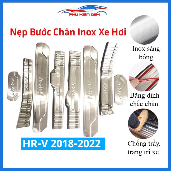 Bộ ốp bậc cửa trong ngoài nẹp bước chân HRV, HR-V 2018-2019-2020-2021-2022 Inox chống trầy trang trí xe