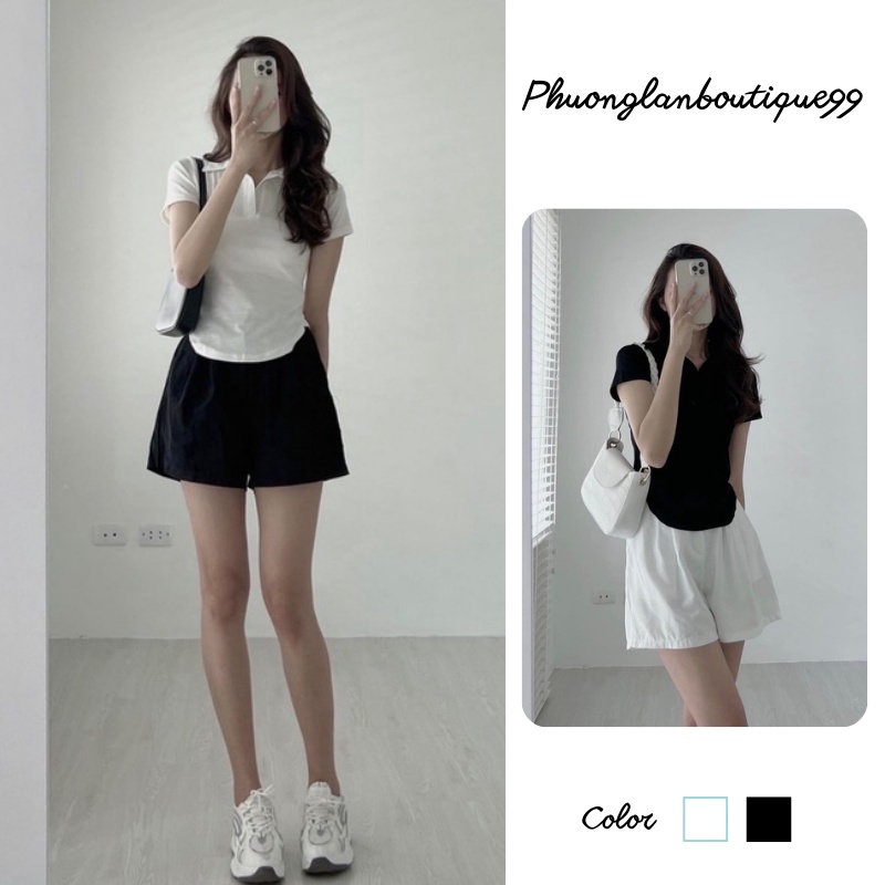 Set áo váy 🌸 Bộ áo thun quần đùi basic cổ bẻ phong các Hàn Quốc sang chảnh dành cho nữ PHULA