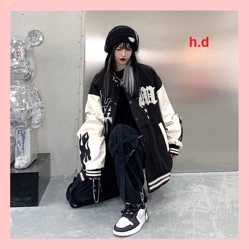 Áo khoác bomber Jacket nam nữ LA tay lửa Hàng loại 1 cá tính Trend 2022 phong cách Hàn QuốcChất nỉ vs gió chống nắng