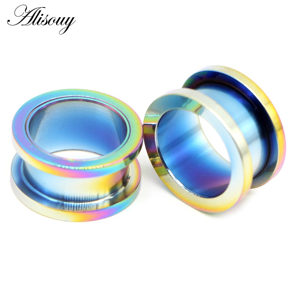 Alisouy Set 2 Khuyên Nong Tai Thép Không Gỉ Màu Vàng Hồng 2mm-25mm