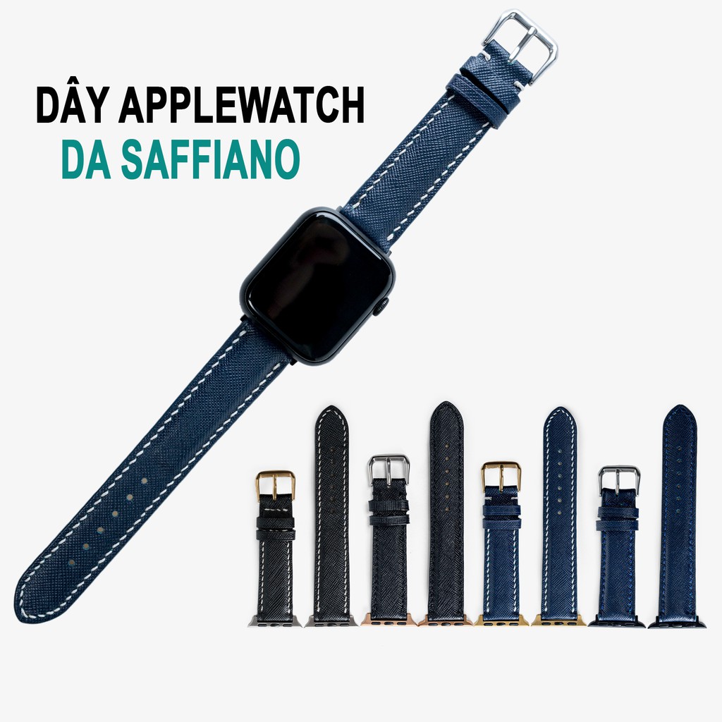 Dây apple watch da saffiano D117 cao cấp-khâu tay thủ công- dây apple watch series 3 series 4 series 5