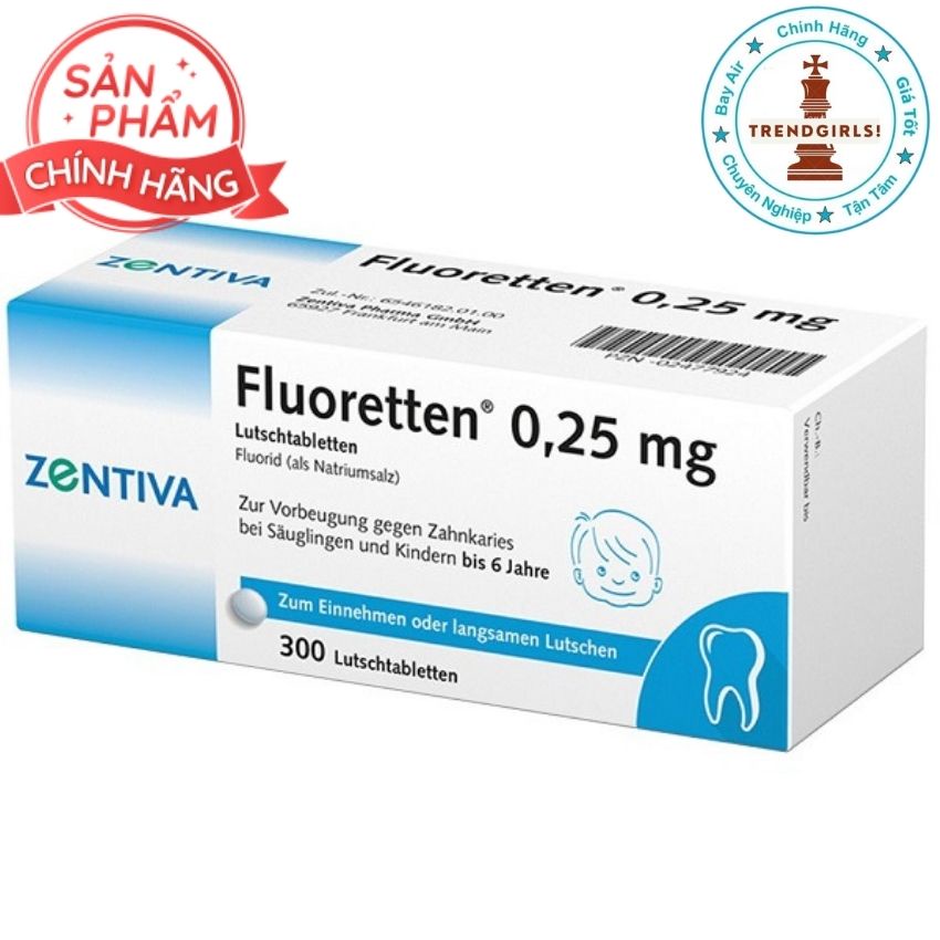 Viên ngậm ngừa sâu răng cho bé Zentiva Fluoretten 0,25mg của Đức hộp 300 viên