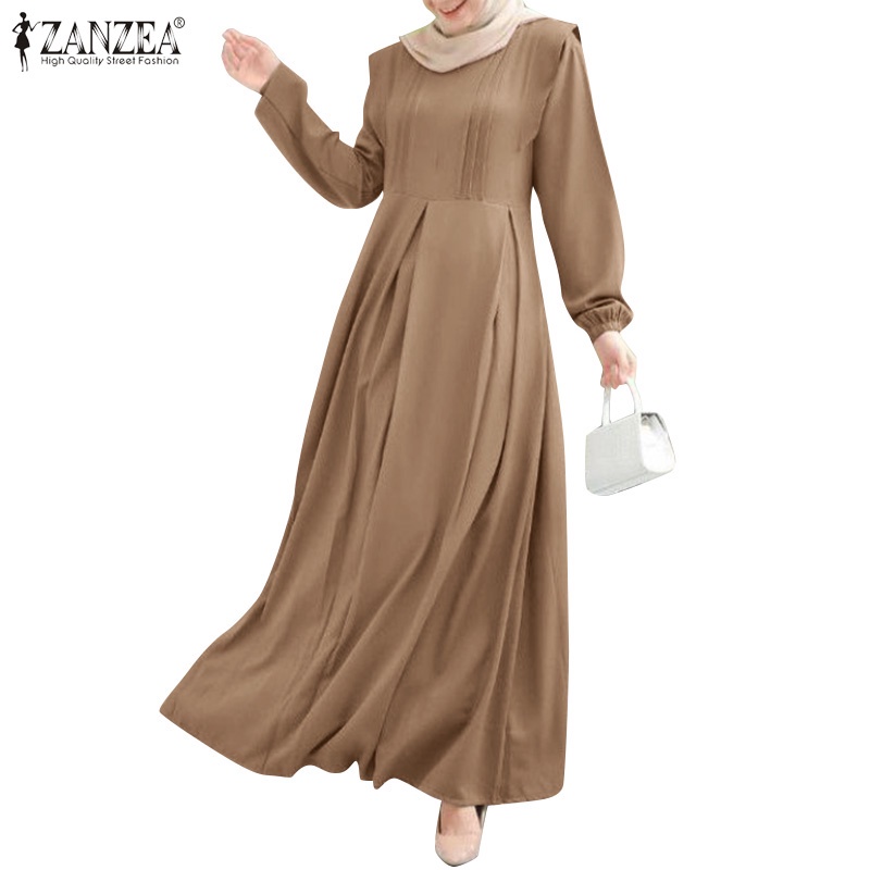 Váy maxi Zanzea tay dài có khóa kéo sau lưng phong cách cổ điển thời trang cho nữ