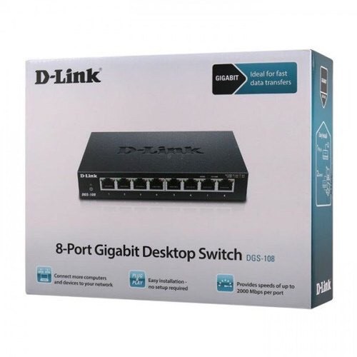 D-Link Gigabit Vỏ thép Bộ chia mạng Switch 8 cổng RJ45 Tăng tốc máy chủ - Thiết bị chuyển mạch D-LINK DGS-108