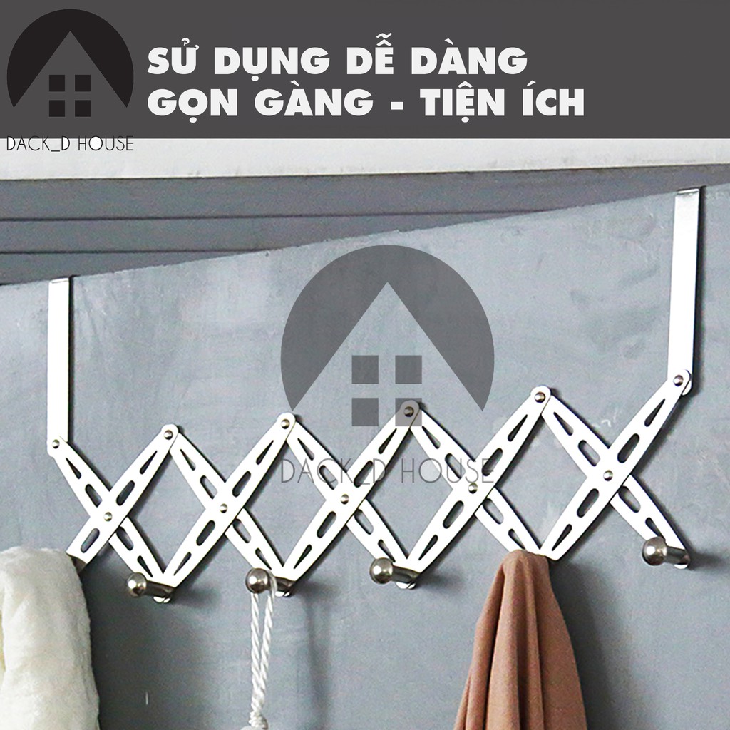 Móc đồ treo cửa Dack D House, inox 304 chống rỉ sét, 6 chấu xếp gọn tiện lợi, gia dụng thông minh