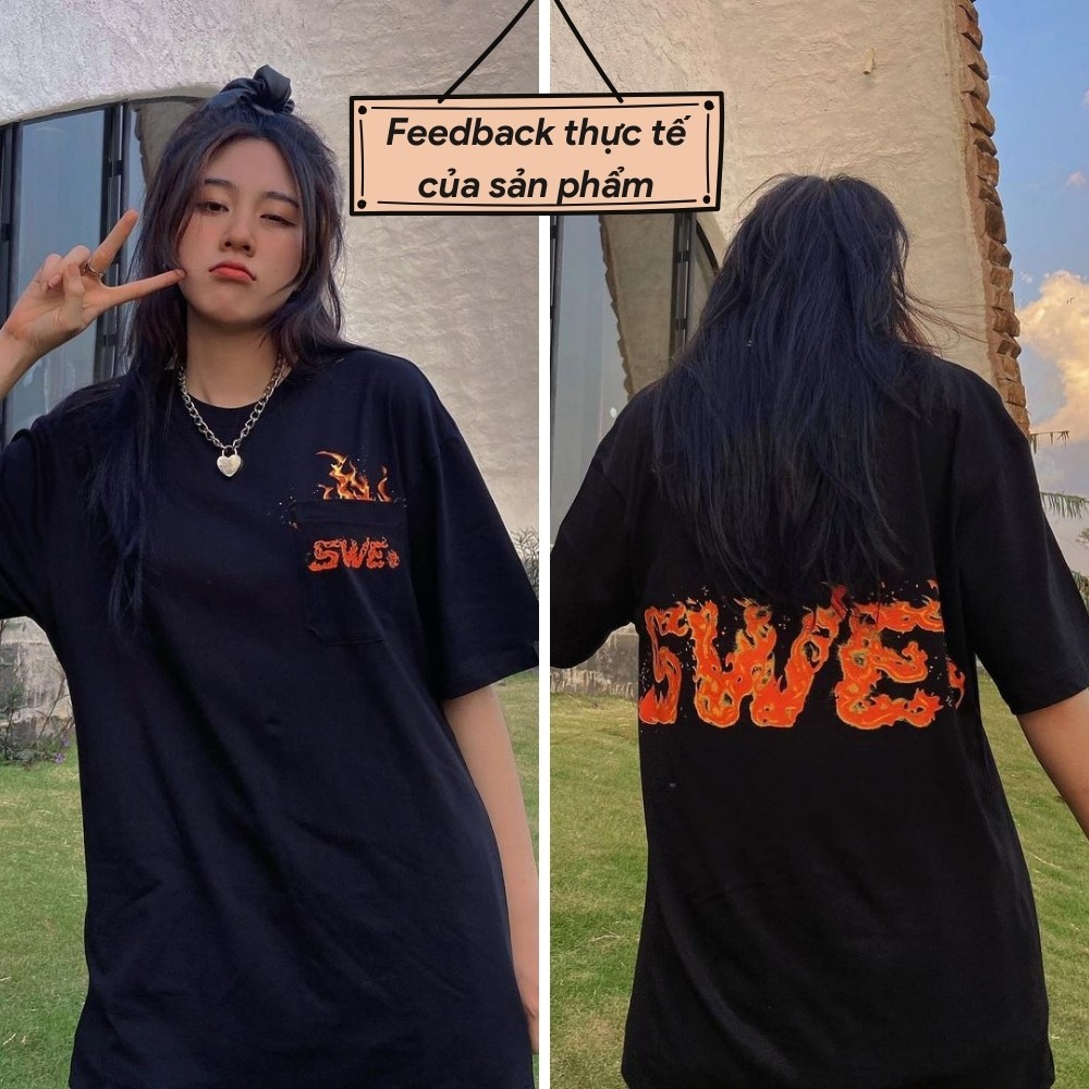 Áo thun tay lỡ SWE Flame Pocket Tee form rộng Unisex nam nữ phong cách Ulzzang - AT08 | WebRaoVat - webraovat.net.vn