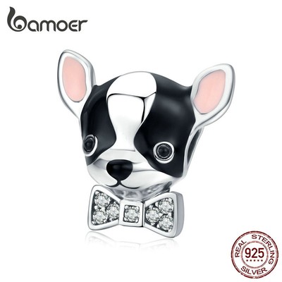 Hạt trang sức Bamoer scc1310 chốt bạc 925 hình chú cún chihuahua đáng yêu dùng làm vòng đeo tay