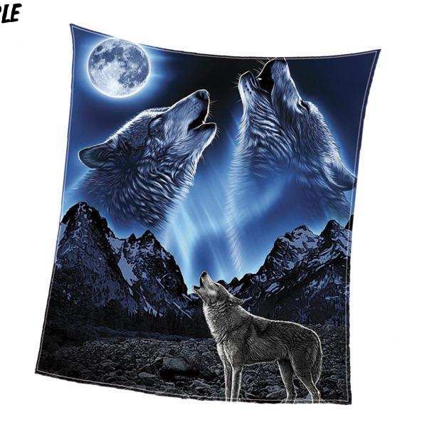 Bộ 2 chăn ga và vỏ gối in hình chó sói 3D kích thước 130x150cm