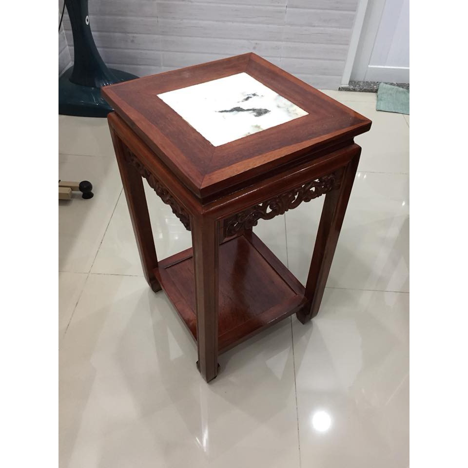 Ghế đôn vuông mặt ghế 35 x35 cm, kết hợp giữa gỗ và đá chân có đế, phun bóng, thích hợp kê tượng phật, chậu hoa