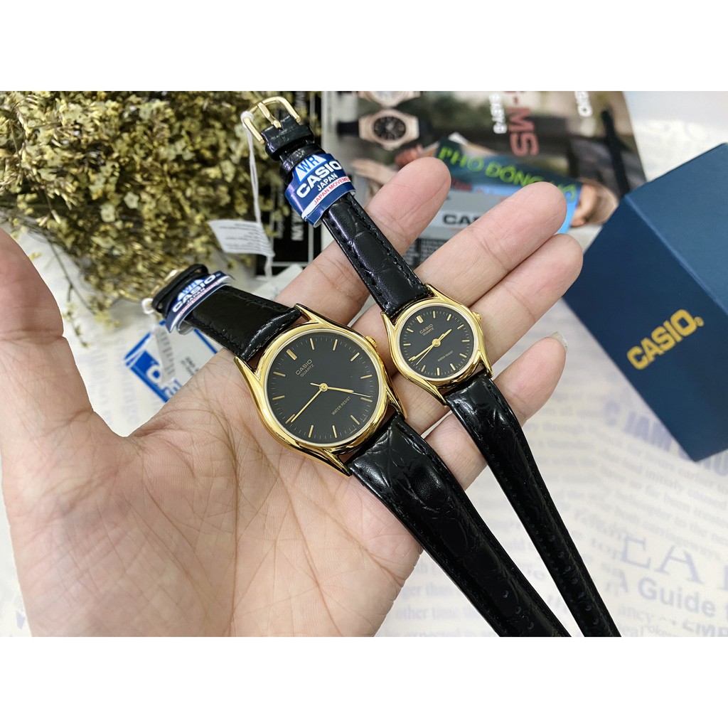 Đồng hồ đôi nam nữ dây da Casio Anh Khuê MTP/LTP 1094Q-1A