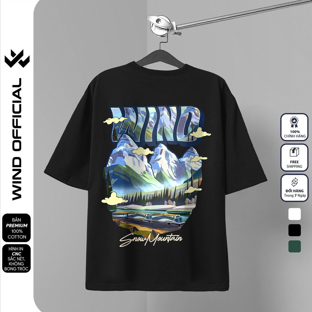 Áo thun tay lỡ unisex WIND Mountain 65% cotton phông form rộng nam nữ oversize