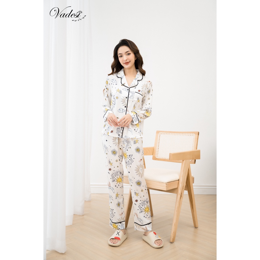 [ NEW - Chính Hãng] Bộ Pijama Dài Tay Lụa Cao Cấp Họa Tiết Đẹp Mềm Mượt - Thời Trang Vadesi