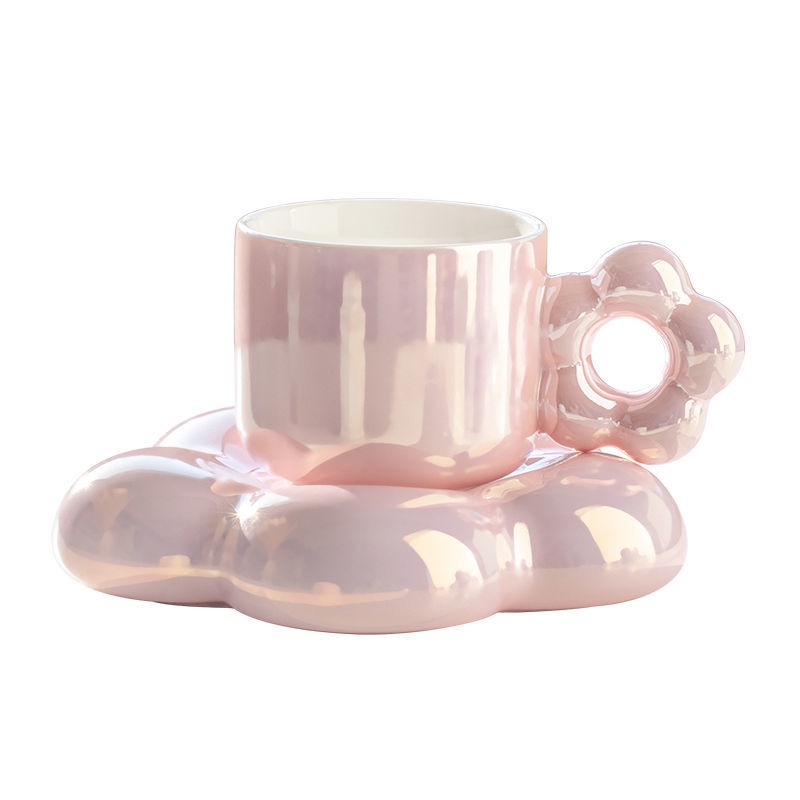 🎄Christmas gift Pearlescent Mug light luxury coffee cup dish high-end exquisite designer style ins style coffee cup female ceramic flower