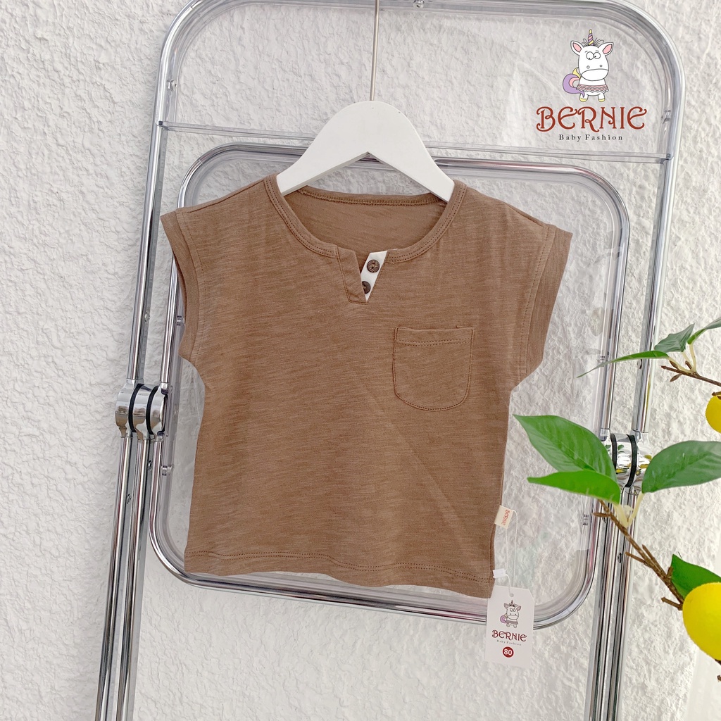 Áo phông bé trai cổ V, áo thun bé trai cotton xước mềm mát Bernie