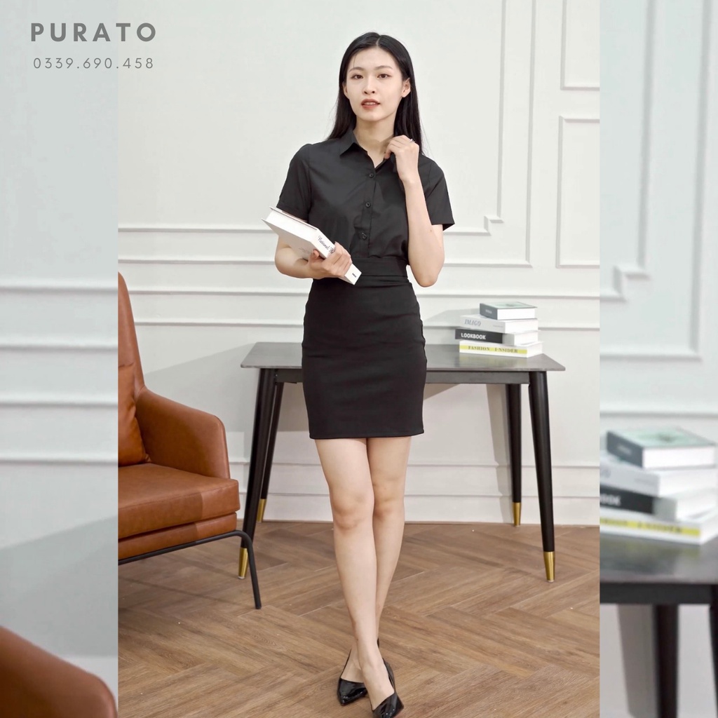 ẢNH ĐỘC QUYỀN CỦA PURATO - Áo sơ mi màu đen dài tay, ngắn tay đều có, chất cotton lụa mềm mịn có chống nhăn không cần là