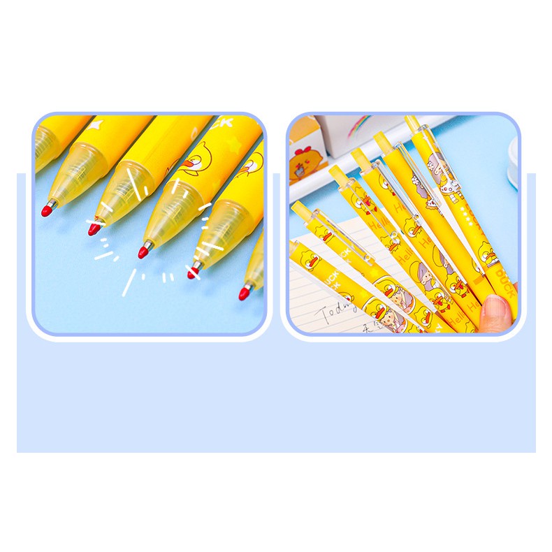 Bút bi bấm mực đen hình chú vịt vàng cute dễ thương ngòi 0.5mm