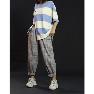Áo pull sọc ngang xẻ tà bên oversize