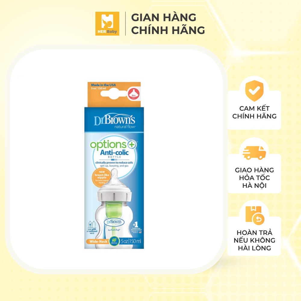Bình sữa Dr Brown's Options Plus cổ rộng/hẹp/thường Núm ti siêu mềm, chống sặc hoàn hảo - Herbaby