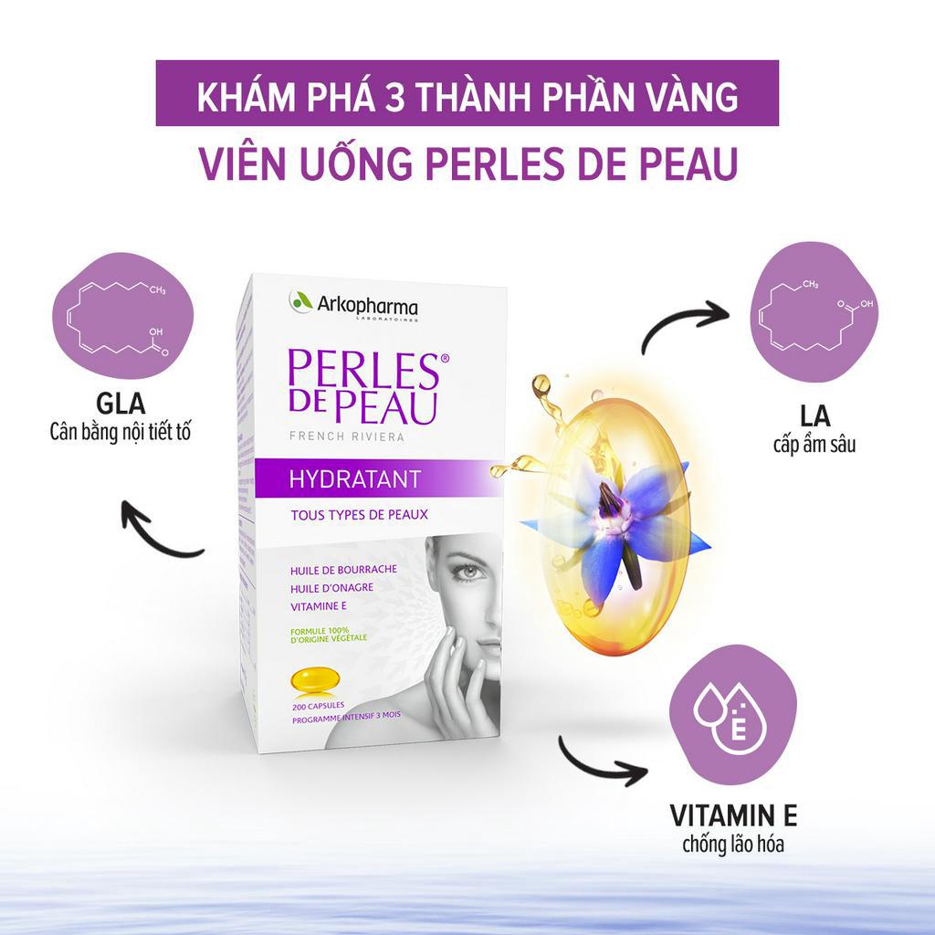 Viên uống đẹp da hoa anh thảo và lưu ly arkopharma perles de peau hydratant 200 viên