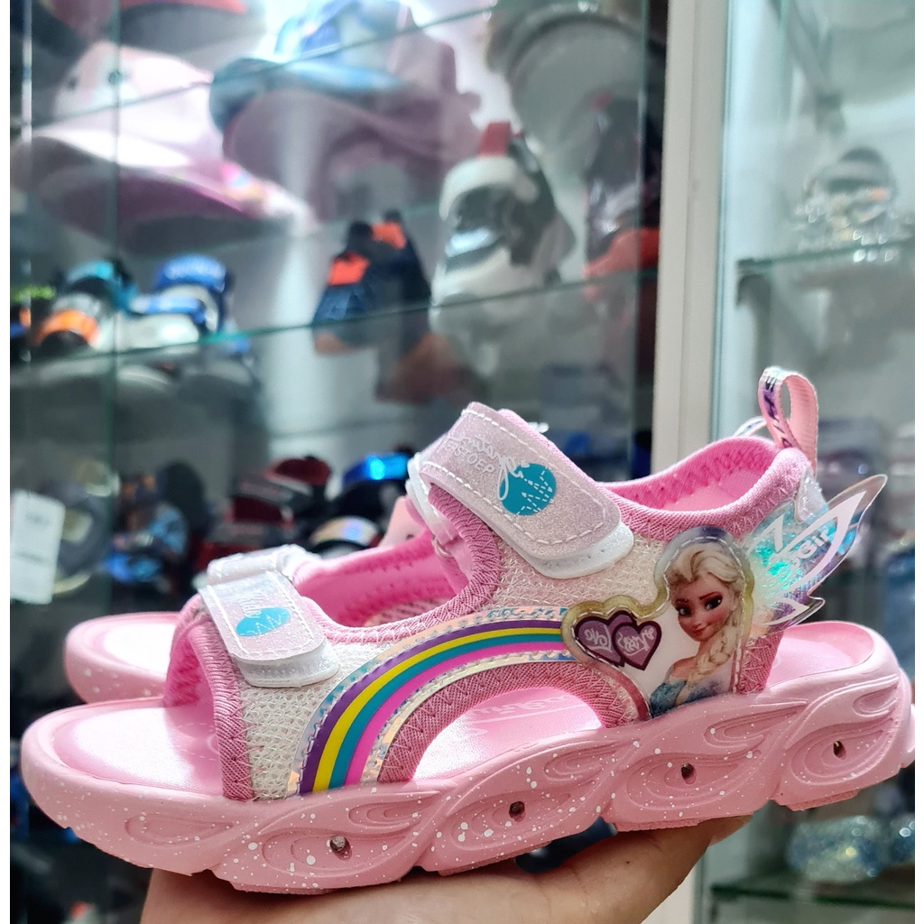 Dép cho bé gái, dép sandal bé gái có đèn màu hồng công chúa Elsa bé 1-12 tuổi siêu nhẹ và bền