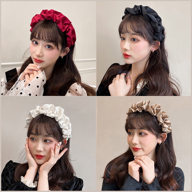 Băng Đô Cài Tóc Bản Rộng Bằng Lụa Ren Phong Cách Mới