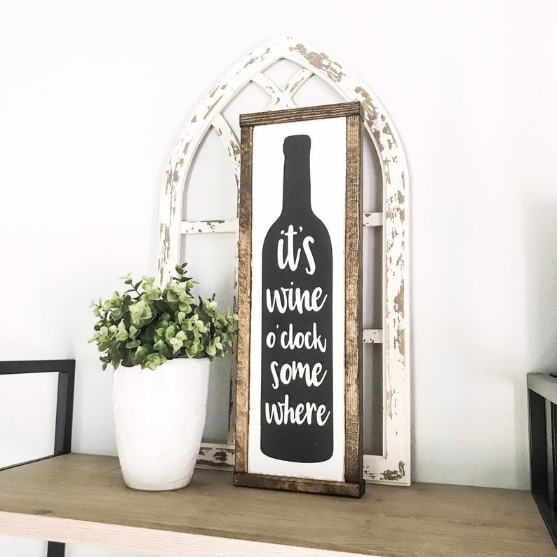 Tranh gỗ handmade - Its Wine OClock Somewhere - Vintage decor trang trí treo tường
