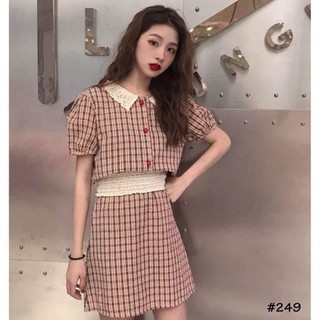 Set sơ mi kẻ caro kèm chân váy phối ren siêu hot