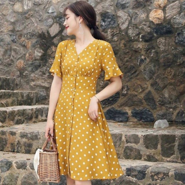 Đầm Nữ Vàng Bi Nhúng Eo (KÈM ẢNH THẬT) | BigBuy360 - bigbuy360.vn