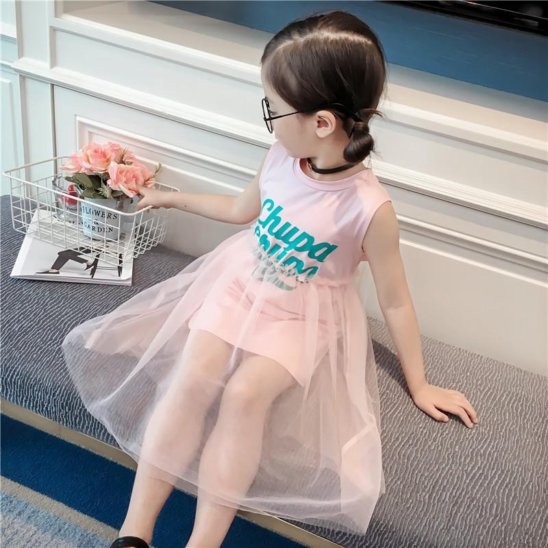 Đầm thun phối vải voan thời trang cho bé gái
