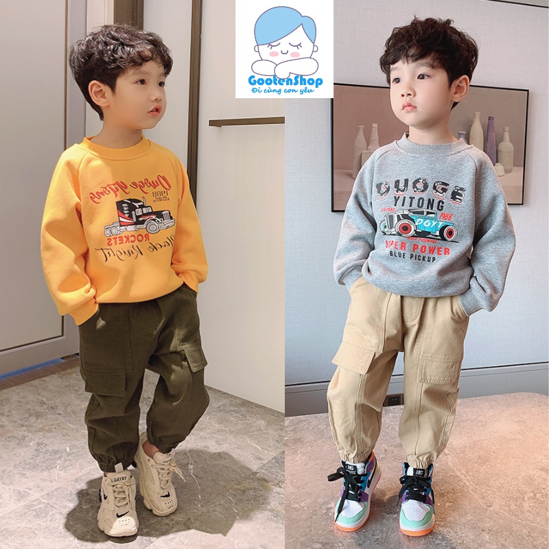 Quần dài bé trai chất vải kaki, kiểu túi hộp có túi ống chun sành điệu size từ 12kg đến 35kg QK5