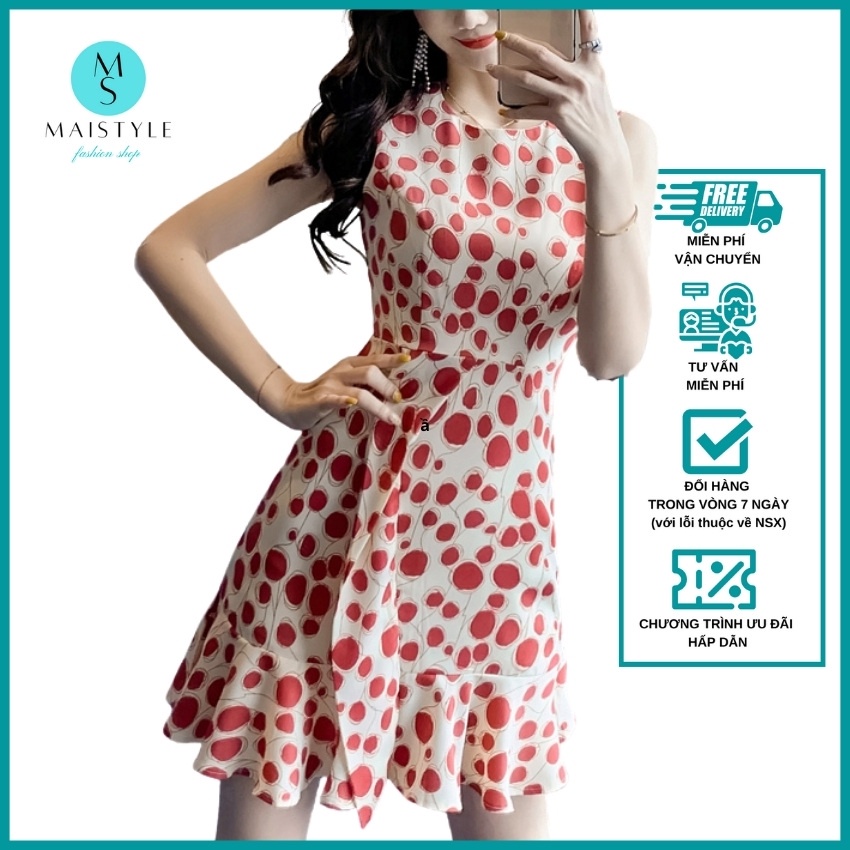 Đầm hoa nhí MAISTYLE váy nữ xinh thiết kế đẹp cao cấp đi chơi tết Đầm xòe linen sát nách trẻ trung cổ tròn MY1107 | BigBuy360 - bigbuy360.vn