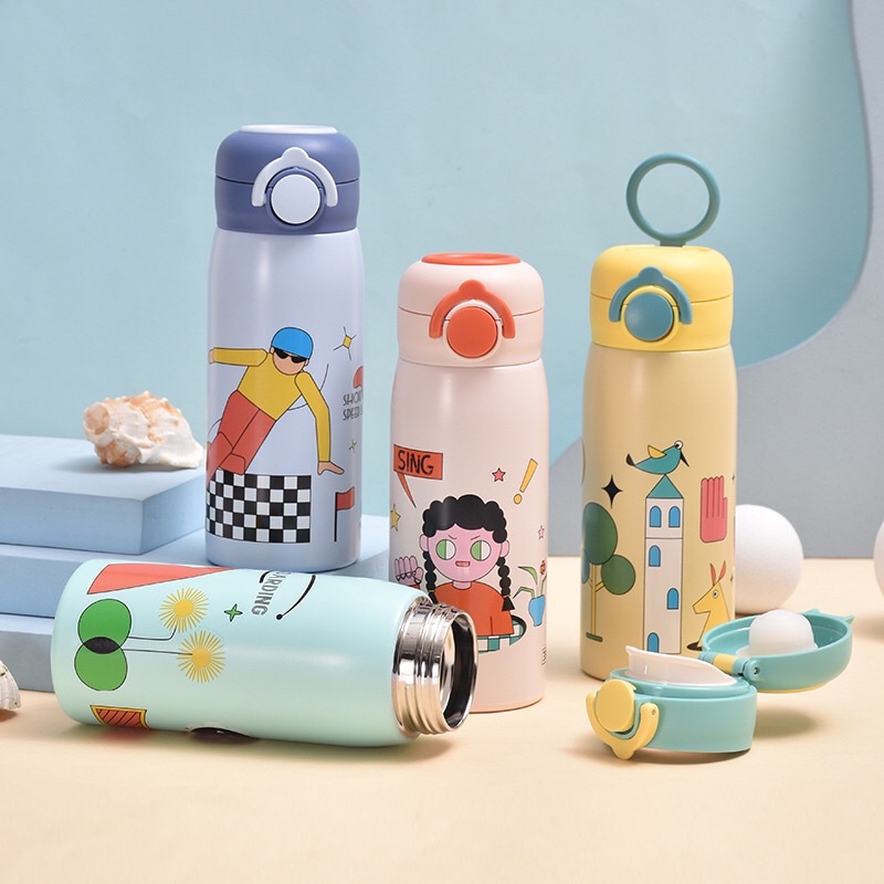 Bình giữ nhiệt cute 400ml có quai xách tiện lợi