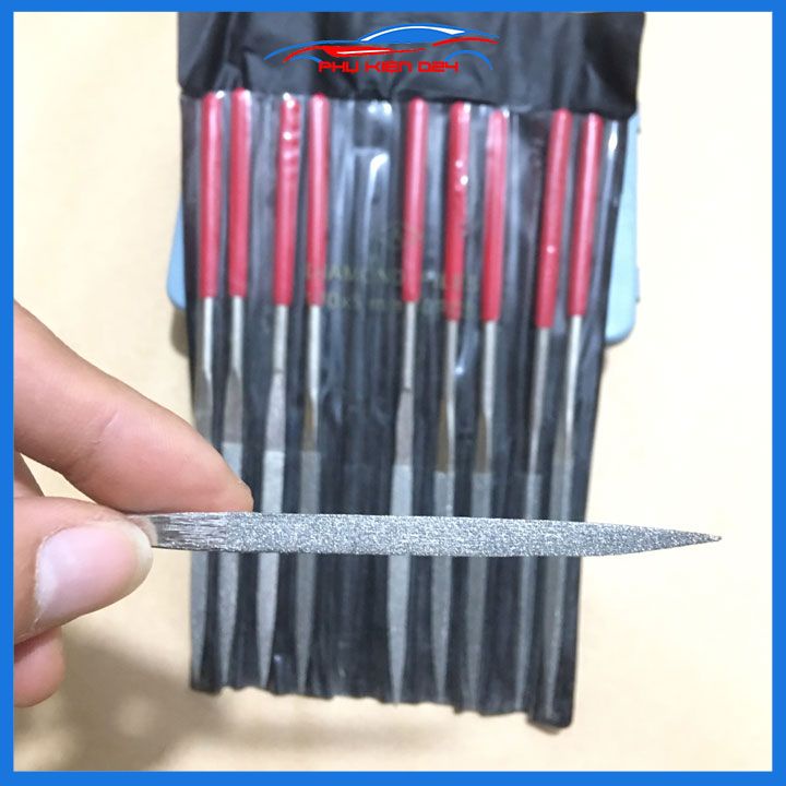 Bộ 10 đầu mài kim cương dũa kim loại 180x5mm mũi tùy chọn tam giác, dẹt, lòng mo, tròn