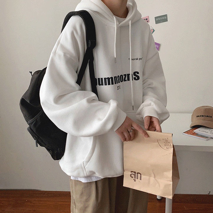 Áo hoodie dáng rộng in chữ thời trang mùa thu cho nam