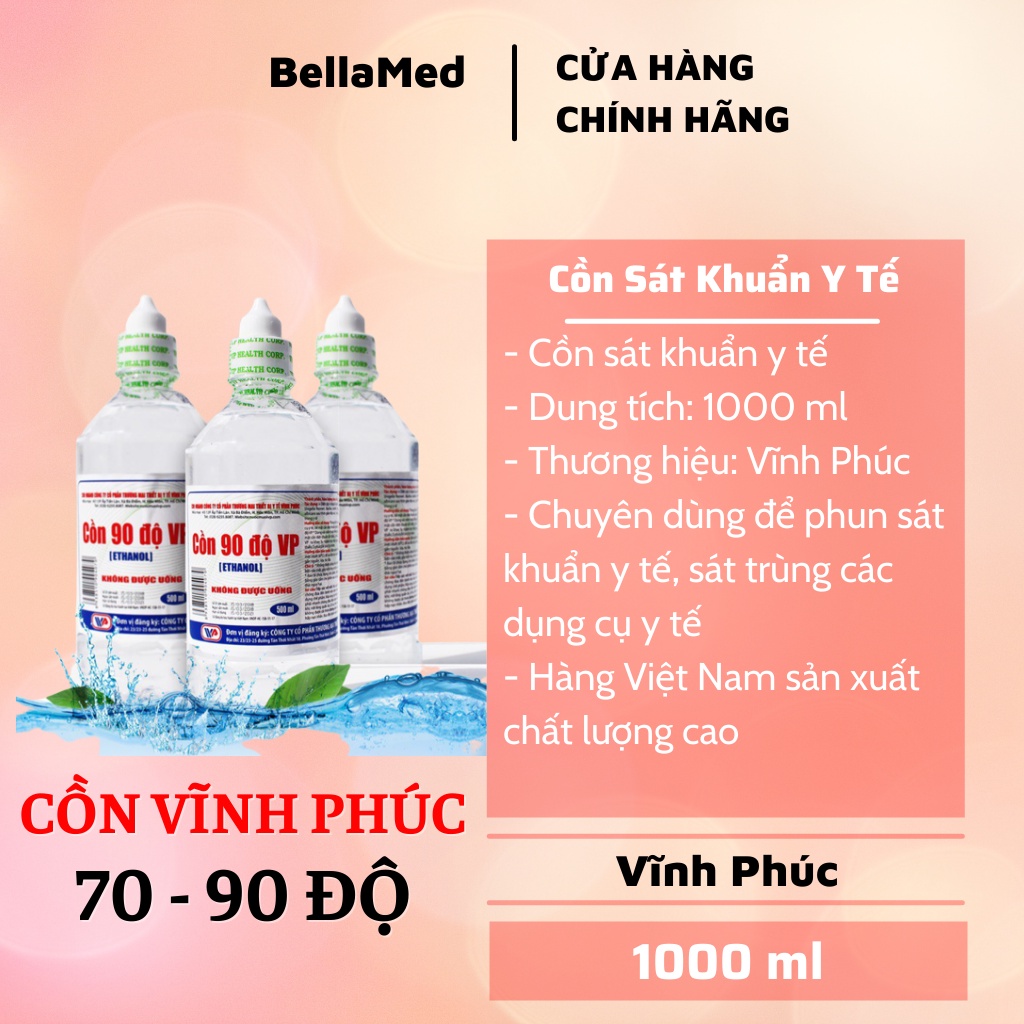 Cồn y tế 1000ml Vĩnh Phúc (70 độ hoặc 90 độ)