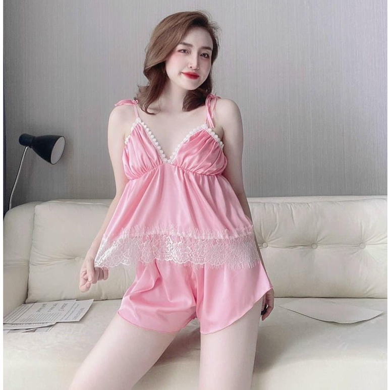 Đồ Ngủ Nữ Sexy Bộ Đồ Ngủ Satin Phối Ren Siêu Sang Cực Xinh FREESHIP | BigBuy360 - bigbuy360.vn