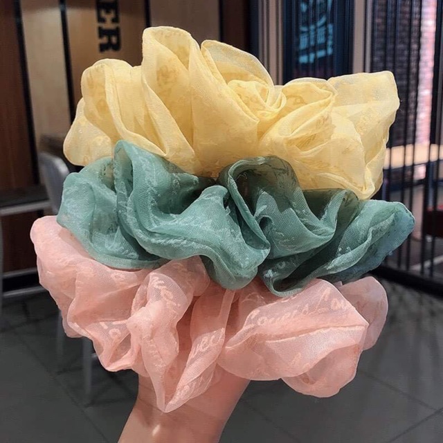 Chun cột tóc Scrunchie voan chữ siêu to
