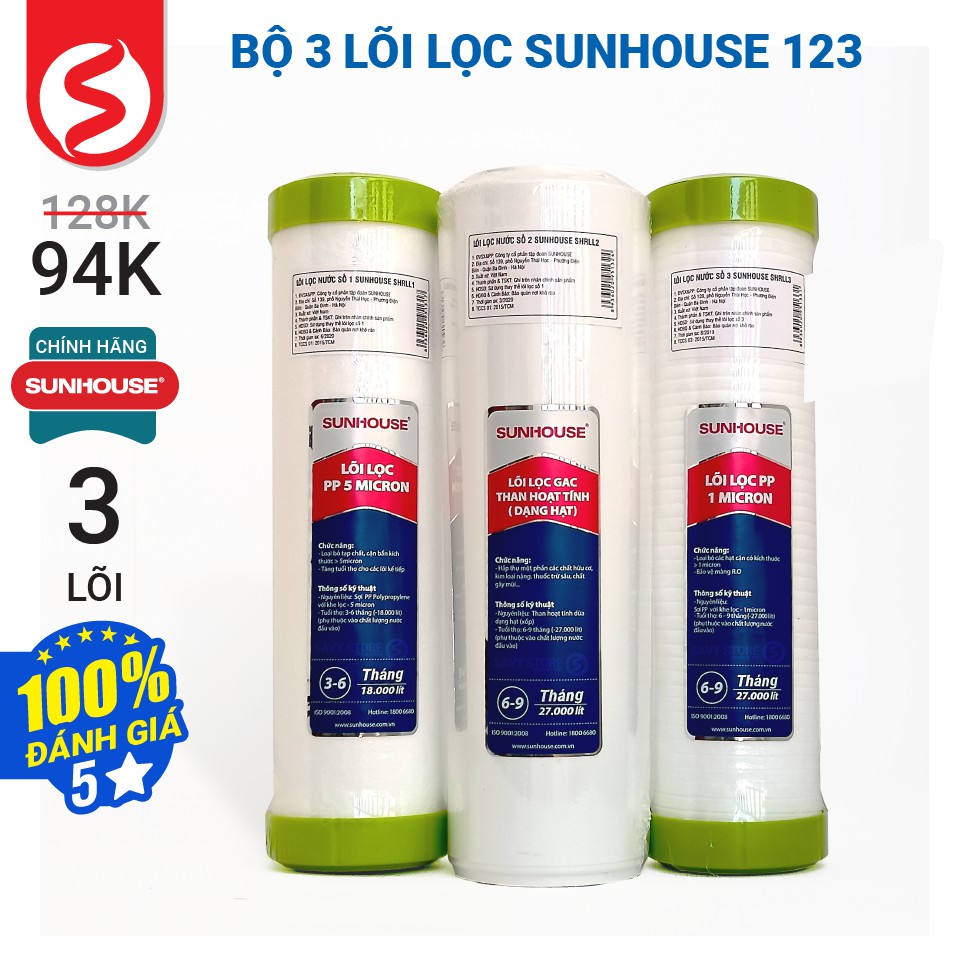 BỘ 3 LÕI LỌC NƯỚC SỐ 1,2,3 SUNHOUSE SHRLL1;SHRLL2; SHRLL3