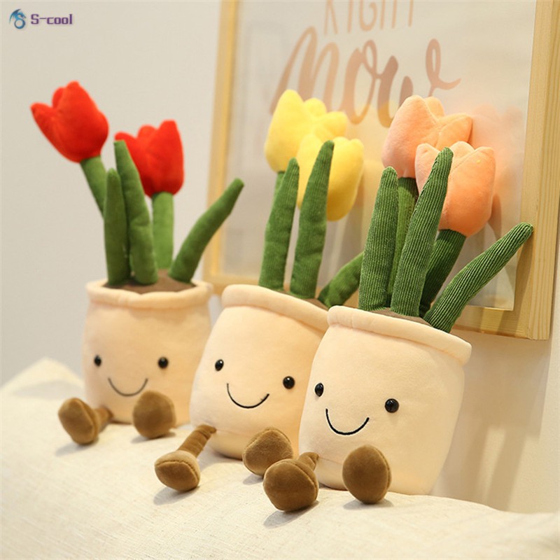 Chậu Hoa Tulip Nhồi Bông Trang Trí Phòng Cho Bé