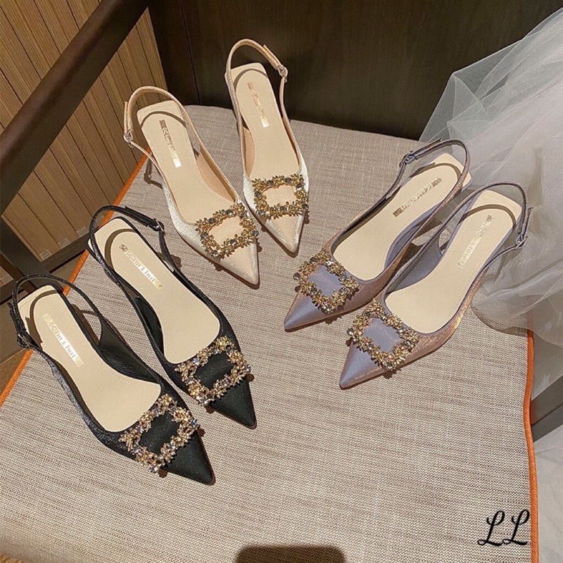 Sandal cao gót lụa khoá đá vuông siêu hot hit fullbox