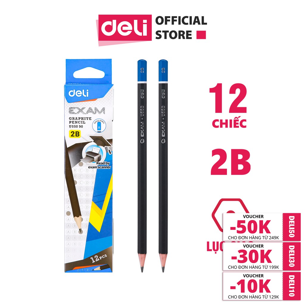 Bút chì Deli Exam 2B - Cực nhạy với máy chấm thi tự động - Combo 6 chiếc / 12 chiếc - EU55090