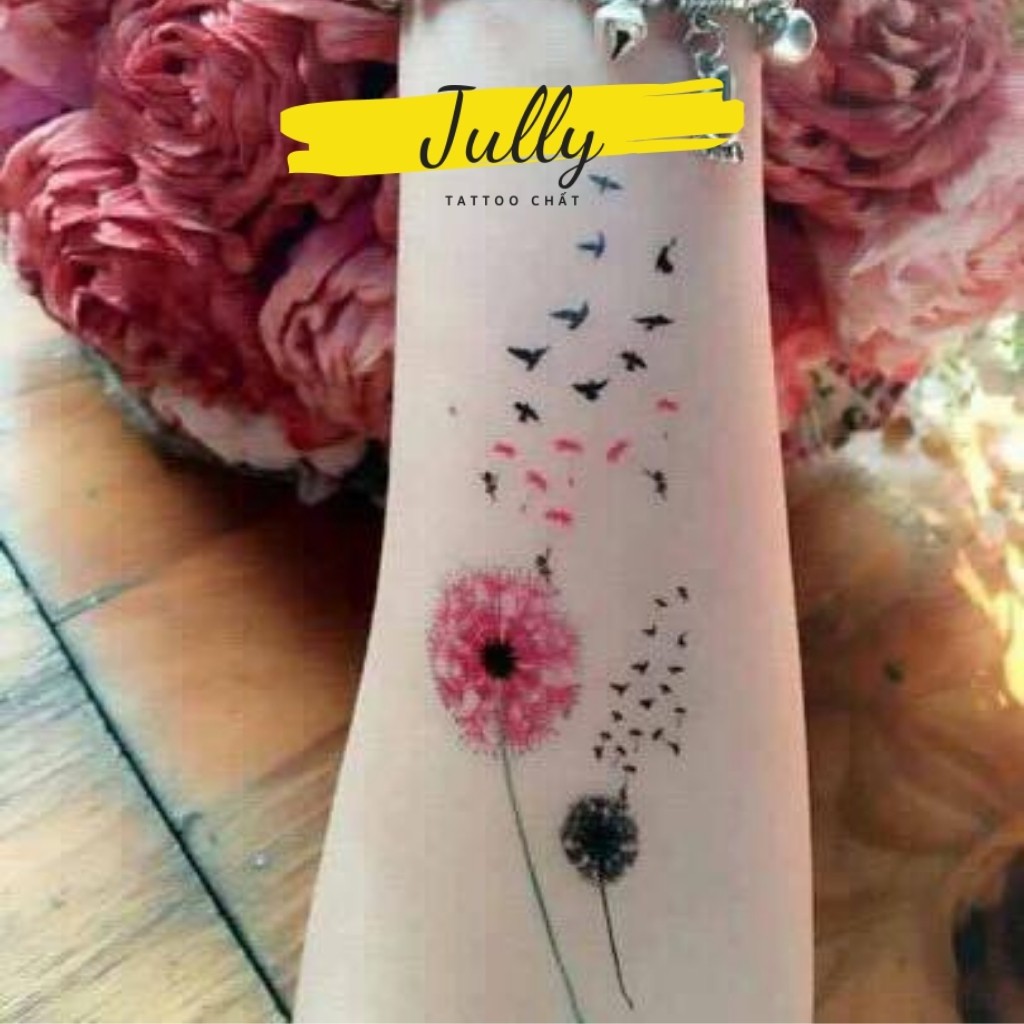 Hình xăm dán hoa bồ công anh JULLY tatoo chất, xăm mini tạm thời bền đẹp, miếng dán chống nước, kích thước 10,5x6cm