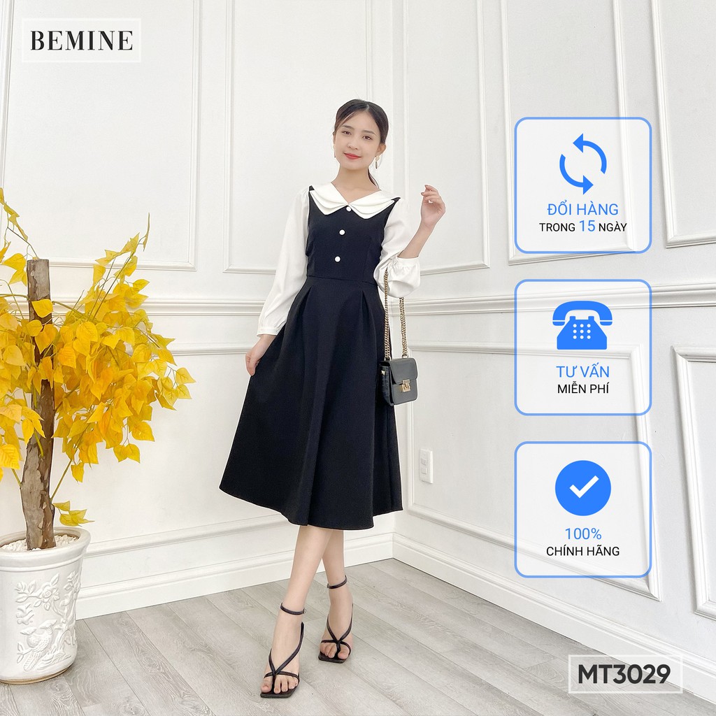 Đầm tay dài phối cổ 3 tầng BEMINE MT3029DEN