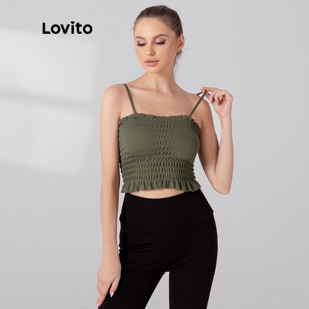 Áo Ngực Thể Thao Lovito Phối Bèo Nhún Màu Xanh Lá L05221