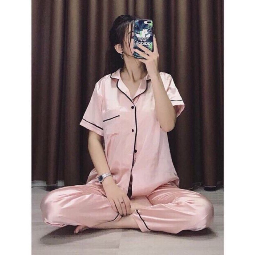 pizama tay ngắn quần dài chất phi lụa mờ cực xinh P48