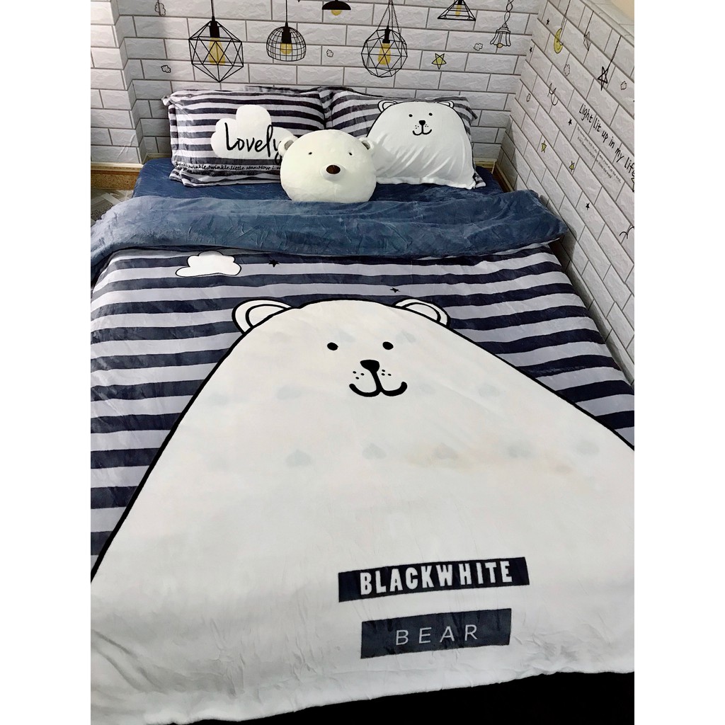 Bộ Ga Giường (Hình Thật) Nỉ Nhung Gấu Trắng M2*2M-M4*2M- M6*2M-M8*2M