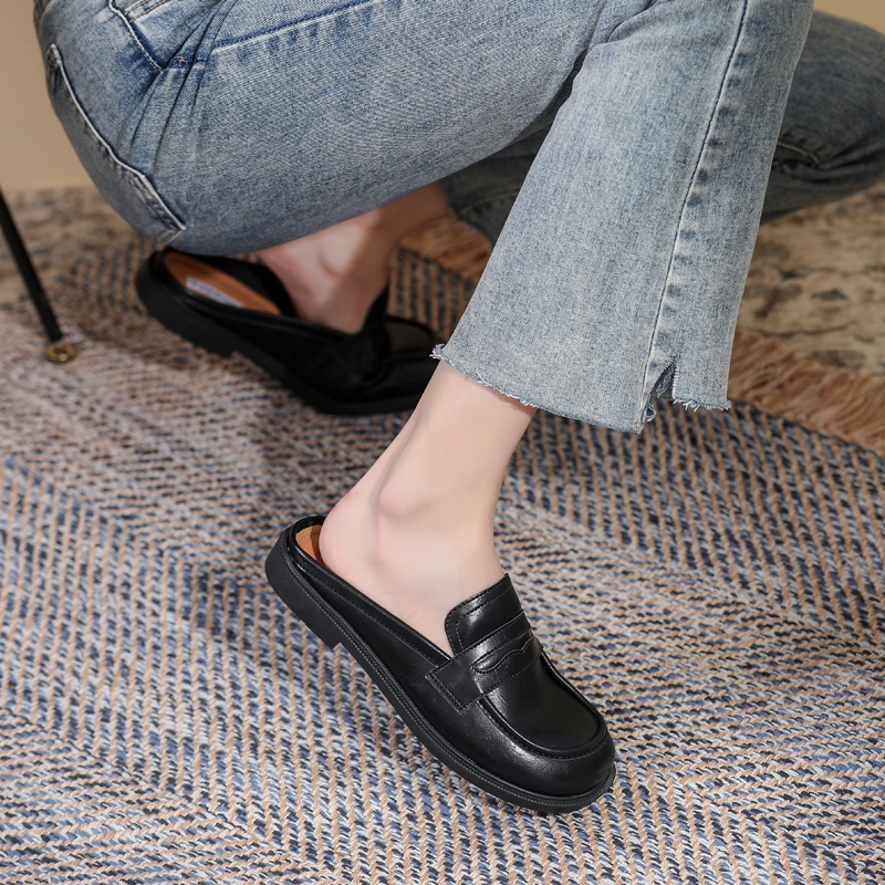Dép Da Bít Mũi Đế Mềm Phong Cách Retro Thời Trang 2022 Cho Nữ Size 34-42