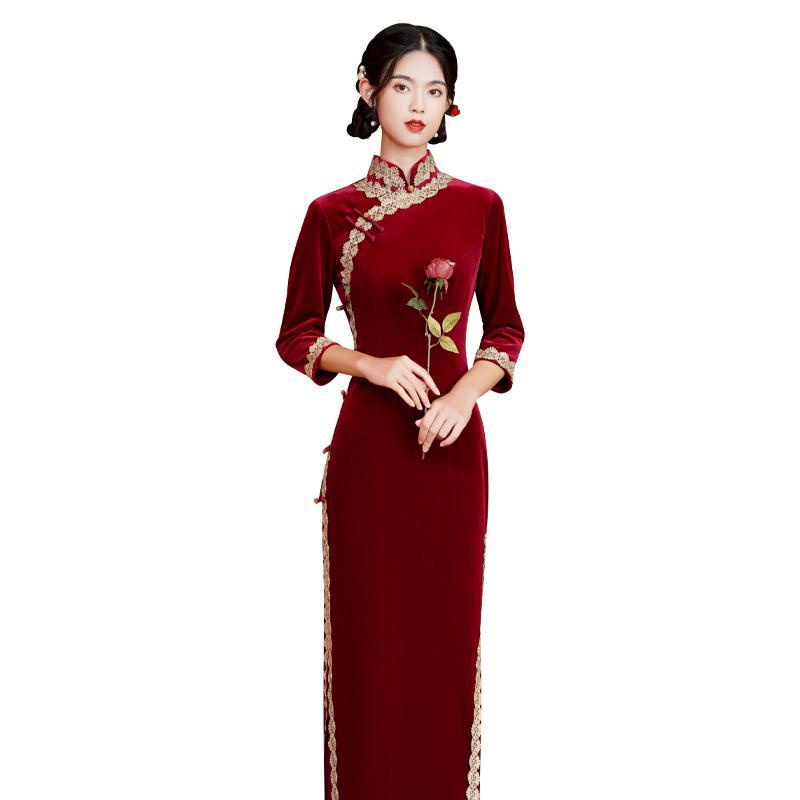 Sườn Xám Cách Tân Chất Nhung Thiết Kế Mới Thời Trang Mùa Xuân Theo Phong Cách retro 2022