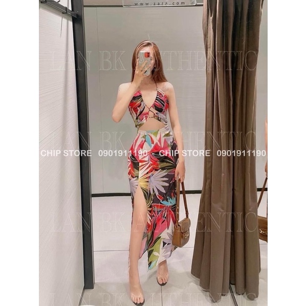 VÁY BODY CUT EO ZARA XUẤT DƯ XỊN HOẠ TIẾT NHIỆT ĐỚI DU LỊCH