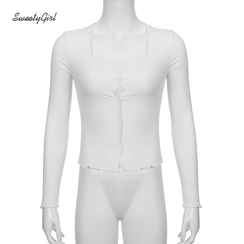 Áo Thun Tay Dài Cổ Chữ V Cài Nút Màu Trơn Dáng Ôm Quyến Rũ Dành Cho Nữ 2022